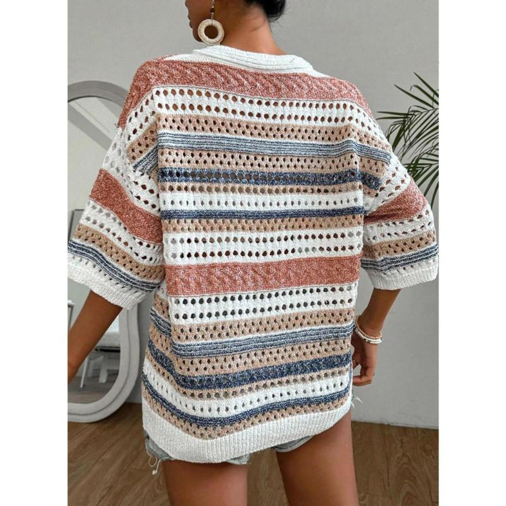 Kelise | Casual Striped Crochet V-Neck Summer Top
